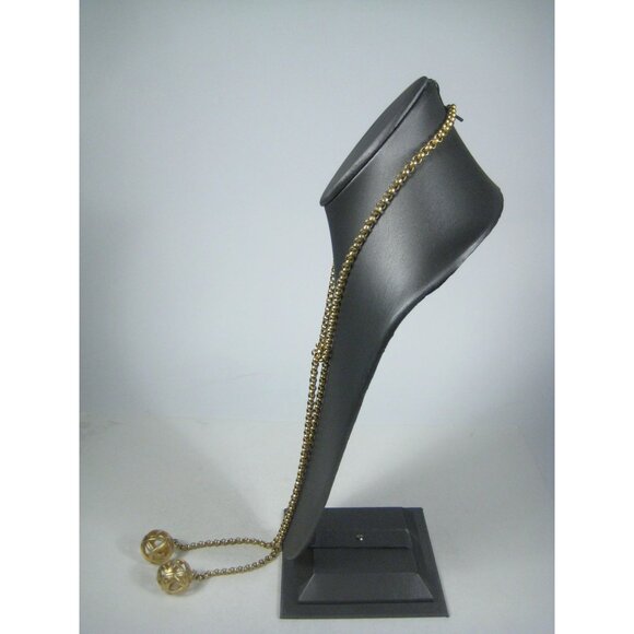 Goldtone Vintage Chain Necklace 44 inch Openwork Orb Pendants Sautoir - Picture 7 of 9